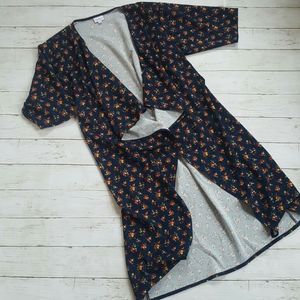 Lularoe short‎ sleeve open drape duster floral navy blue